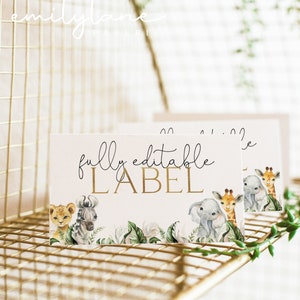 Bewerkbare voedseletiketten, Wild One Food Label Card, Safari Birthday Food Tags, gevouwen voedselkaarten, tentvoedseletiketten, Wild One Food Cards, BD04
