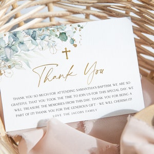 Eucalyptus Thank You Card Template, Printable Thank You, Instant Download Thank You Cards, Christening Thank You, Baptism Thank You, BT3
