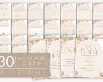 Boho Baby Shower Games: Floral Printable Games Pack (Editable)