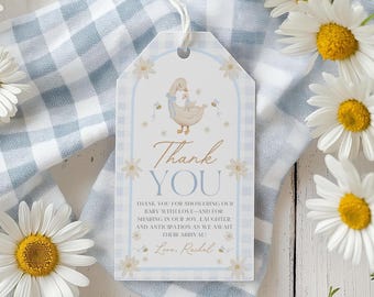 Printable Silly Goose Favor Tags, Blue Goose Baby Shower Favor Tags, Gift Tags, Thank You Tags, Boy Baby Shower Gift Tags Printable, BBS132