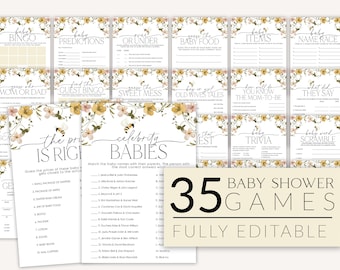 Bee Baby Shower Games, Floral Baby Shower Editable Games, Printable Games, Baby Games Pack, Mommy to Bee Baby Shower, Bee Baby Shower, BBS31