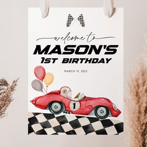Fast One Birthday Welcome Sign, 1st Birthday Welcome Sign, Red Race Car Birthday Sign, Fast One Birthday Sign, Editable Welcome Sign, BD39