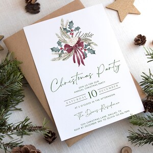 Christmas Party Invitation, Holiday Party Invitation Template, Editable Christmas Invitation, Christmas Holly, Work Holiday Party, CP10 image 5