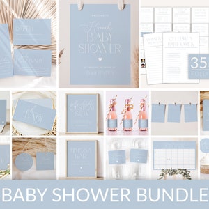 Blue Baby Shower Invitation Bundle, Minimal Baby Shower Invitation, Editable Games, Blue Baby Shower Decorations, Boy Baby Shower, BBS18