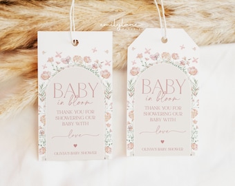 Baby Shower Favor Tag, Floral Arch Tag, Pink Floral Thank You Tag, Baby in Bloom Baby Shower Favor Tag, Editable Tag, Printable Tag, BBS103