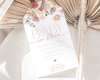 Baby in Bloom Baby Shower Favor Tag, Floral Thank You Tag, Girl Baby Shower Favor Tag, Editable Baby Tag, Printable Gift Tag, BBS29