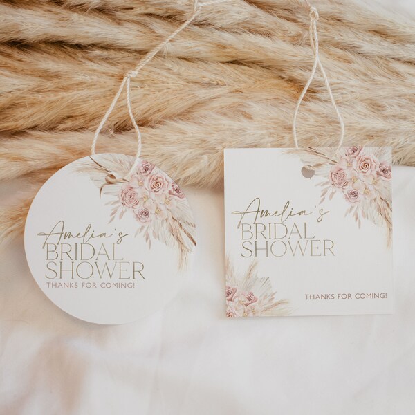 Boho Floral Thank You Favor Tag, Boho Bridal Shower Thank You Favor Tag, Pampas Bridal Shower Thank You, Boho Bridal Shower, Editable, BS33