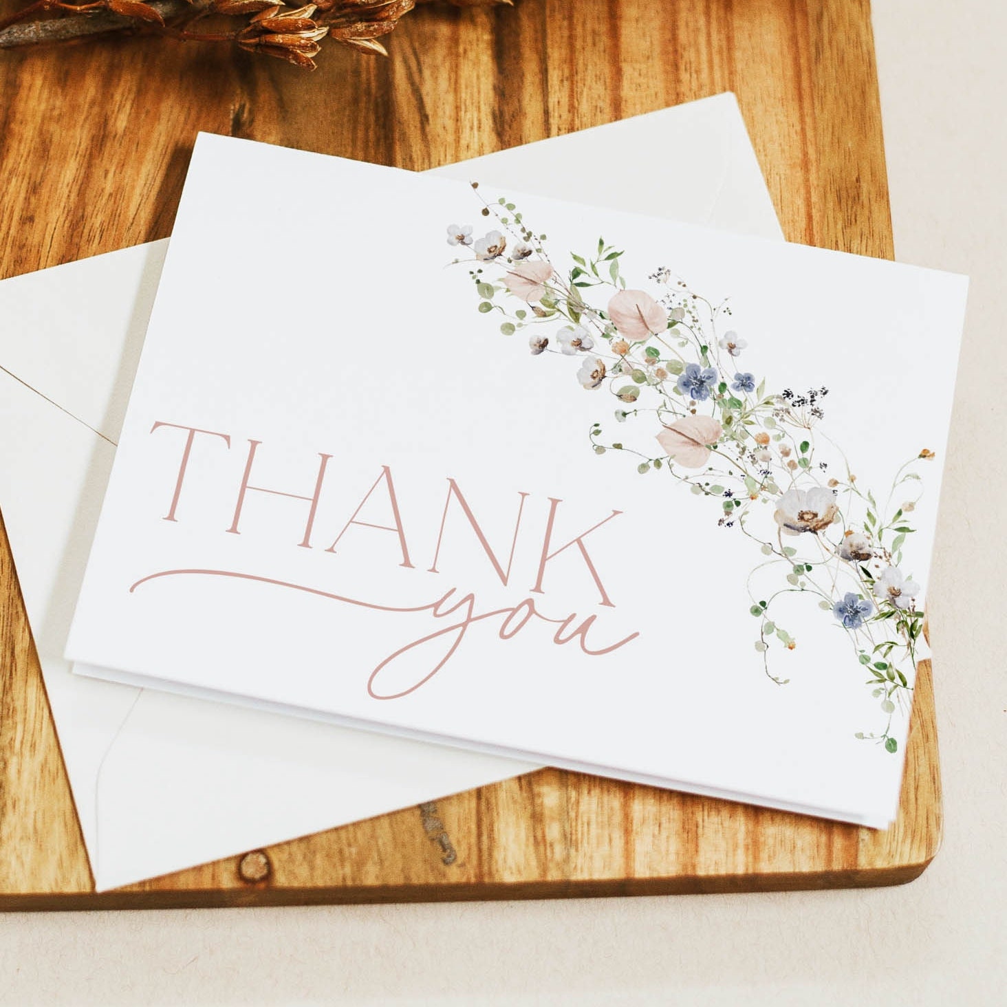 Wildflower Thank You Card Template, Floral Thank You Card Printable ...