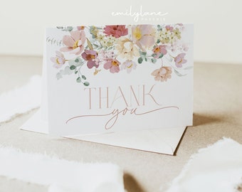 Floral Thank You Card Template, Thank You Card Printable, Baby Shower Thank You, Tented Thank you Card, Instant Download, BBS29