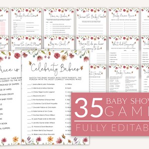 Wildflower Baby Shower Games Girl, Baby Shower Editable Games, Printable Games, Baby Games Pack, Pink Baby Girl, Girl Baby Shower, BBS60