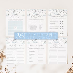 Twinkle Twinkle Star Baby Shower Games Boy, Silver Moon Stars Baby Shower Games, Printable Games, Moon Stars Baby Game Pack, Boy Baby, BBS73