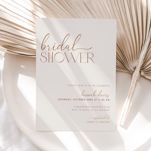 Minimal Boho Bridal Shower Invitation, Modern Bridal Shower Invite, Neutral Bridal Shower, Editable Boho Bridal Shower Template, BS06