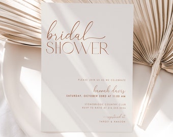 Minimal Boho Bridal Shower Invitation, Modern Bridal Shower Invite, Neutral Bridal Shower, Editable Boho Bridal Shower Template, BS06