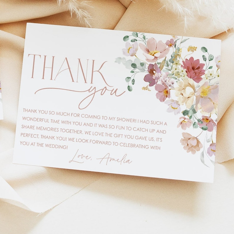 Floral Thank You Card Template Printable Thank You Card - Etsy