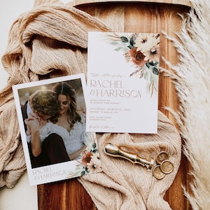 Boho Wedding Invitation Template, Boho Terracotta Wedding Invite, Boho Floral Wedding Invitation, Editable Boho Wedding Invite, WI14