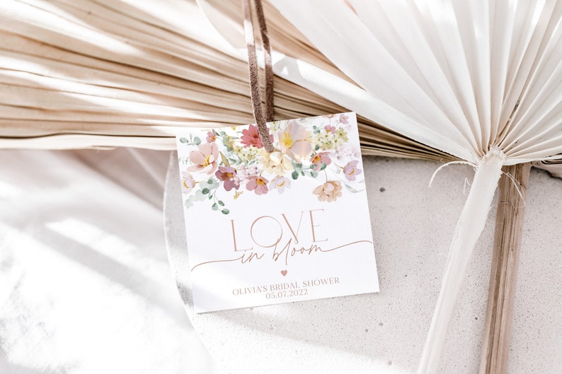 Love in Bloom Favor Tag, Pink Floral Bridal Shower Thank You Favor Tag ...