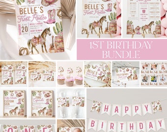 First Rodeo 1st Birthday Invitation Bundle, Pink Western 1st Birthday Invitation, Cowgirl 1st Rodeo Birthday, 1st Birthday Decorations, BD81