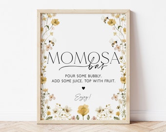 Bee Momosa Bar Sign, Floral Mimosa Bar Sign, Mommy to Bee Baby Shower, Mimosa Bar Sign, Instant Download, Editable Champagne Sign, BBS31