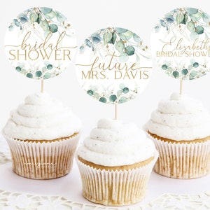 Bridal Shower Cupcake Toppers, Greenery Bridal Shower Cupcake Toppers, Eucalyptus Shower Cupcake Toppers, Eucalyptus, Editable, Jules