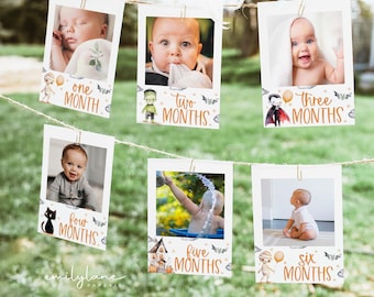Banner fotografico per il primo compleanno spettrale, banner fotografico di Halloween, compleanno spettrale, foto fondamentale mensile, modificabile, download istantaneo, BD40