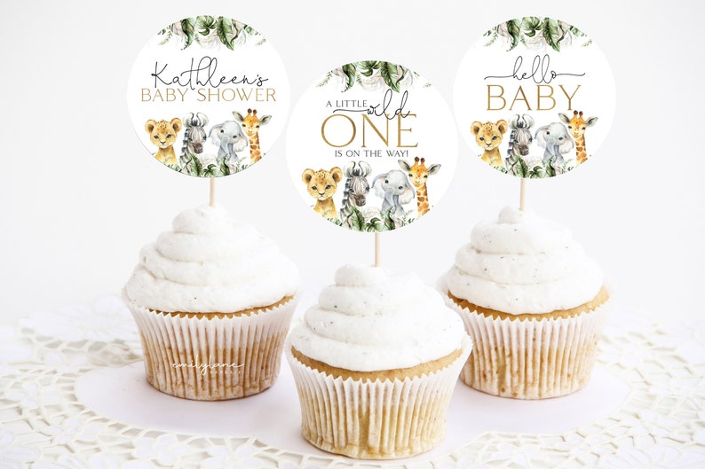 Safari Baby Shower Cupcake Toppers Jungle Baby Shower Cupcake Etsy
