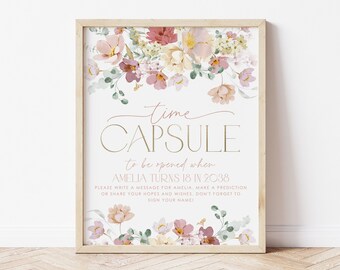 Floral First Birthday Time Capsule, 1st Birthday Time Capsule Sign, 1st Birthday, Girls 1st Birthday, First Birthday Girl Time Capsule, BD14