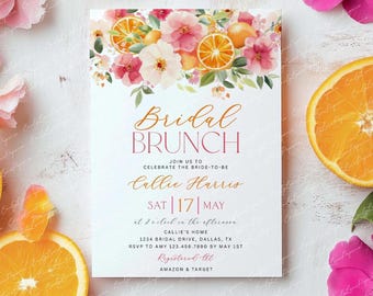 Citrus Bridal Brunch Invitation, Orange Citrus Bridal Shower, Bright Floral Citrus Bridal Shower Invitation, Bright Pink Orange Brunch, BS75