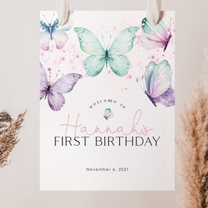 Butterfly 1st Birthday Welcome Sign, Butterfly Birthday Welcome Sign, 1st Birthday Sign, Butterfly Birthday, Birthday Welcome Sign, BF1