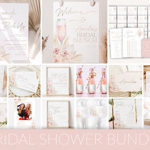 Pink Boho Bridal Shower Invitation Bundle, Boho Bridal Shower Invitation and Games Bundle, Editable Games, Printable Bridal Shower, BS14