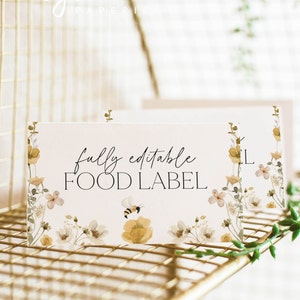 Etiquetas de alimentos editables, tarjeta de etiquetas de alimentos de abejas, etiquetas de alimentos de cumpleaños del primer día de las abejas, tarjetas de alimentos plegadas, etiquetas de alimentos en tiendas de campaña, tarjetas de alimentos del día de las abejas, BD15