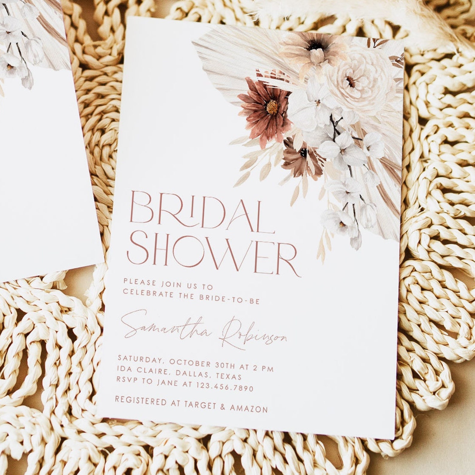 Boho Floral Bridal Shower Invitation Bohemian Bridal Shower Etsy