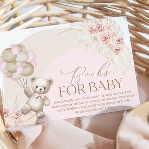 Berenboeken voor babykaart, boho-boogboeken voor babykaart insteekkaart, roze babyshower insteekkaarten, babyshower babyshower, meisjesbaby, BBS89