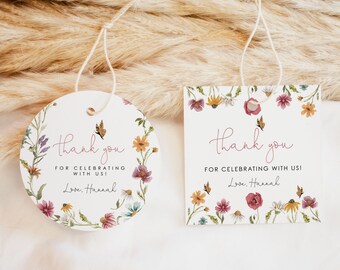 Wildflower Thank You Favor Tag, Birthday Thank You Favor Tag, 1st Birthday Thank You, Boy First Birthday, Wildflower Birthday, Editable, W1