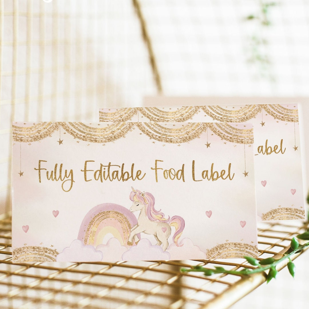 Unicorn Editable Food Labels, Rainbow Food Label Card, Rainbow Unicorn ...