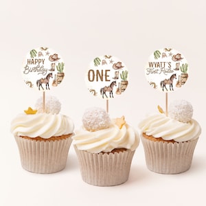Eerste Rodeo verjaardag Cupcake Toppers, westerse Cupcake Toppers, jongen 1e verjaardag Cupcake Toppers, Rodeo 1e verjaardag, Cowboy verjaardag, BD72