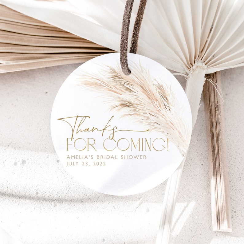 Boho Thank You Favor Tag, Pampas Grass Bridal Shower Thank You Favor ...