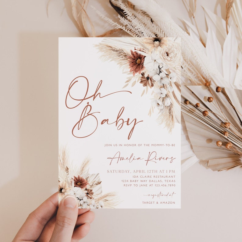 Boho Floral Baby Shower Invitation Boho Baby Shower Invite Etsy
