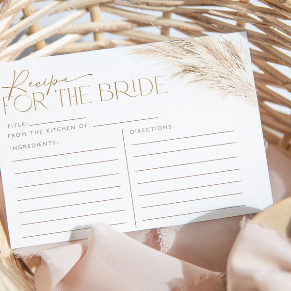 Boho Bridal Recipe Card Template, Recipe for the Bride, Recipe Card, Boho Bridal Shower, Pampas Grass Bridal Shower, Recipe Insert, BS25