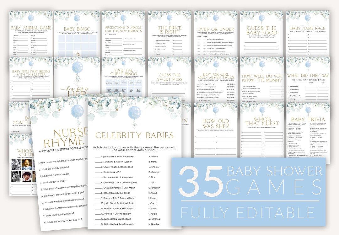 Baby Shower Games Boy, Baby Shower Editable Games, Printable Games ...
