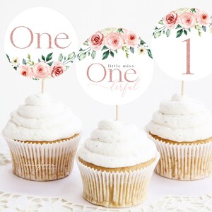 Miss Onederful Cupcake Toppers, Onederful Cupcake Toppers, 1er cumpleaños Cupcake Toppers, Primera cumpleañera, Cupcake Topper editable, M3