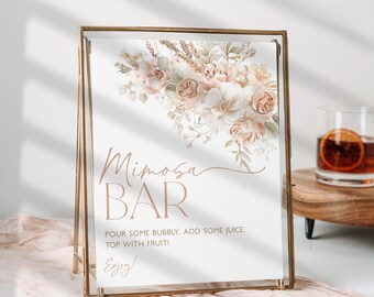 Floral Mimosa Bar Sign, Neutral Floral Mimosa Bar Sign, Cream Bridal Shower Mimosa Bar Sign, Mimosa Sign, Bridal Shower Decorations, BS59