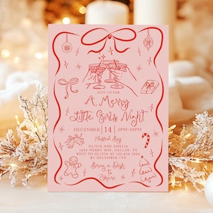 Invito per festa di Natale per ragazze, una allegra serata per bambine, festa di Natale per ragazze, invito per festa di Natale, invito modificabile, CP23