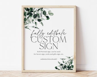 Greenery Editable Custom Sign, Boho Botanical Custom Sign, Greenery Baby Shower Sign, Instant Download, Editable Baby Shower DIY, BBS34