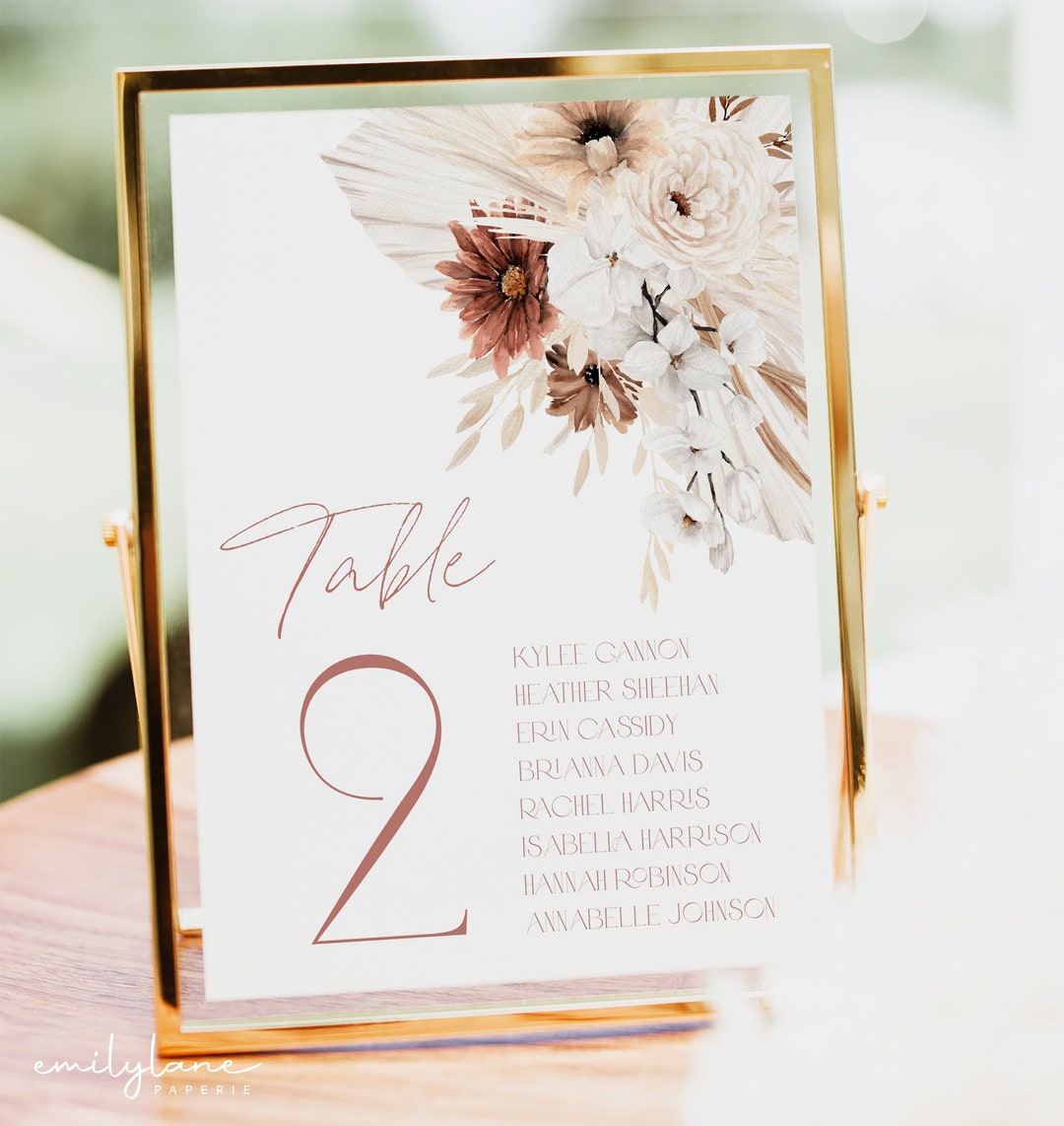 Boho Floral Table Numbers, Bridal Shower Table Numbers, Boho Table