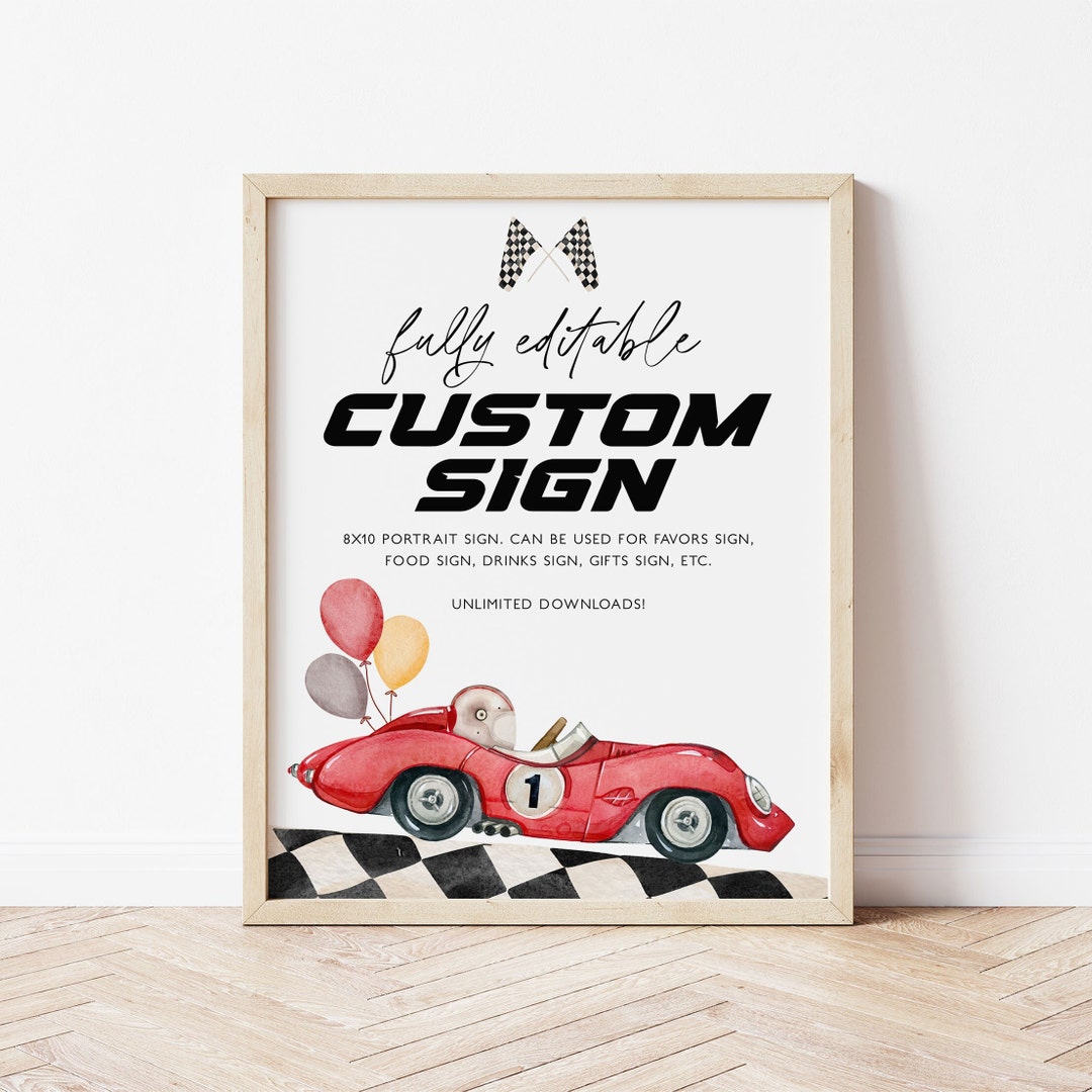 Customizable Car Rider Sign Red Race Car Custom Editable Sign, Race Car Custom 8x10 Sign, Fast One ...