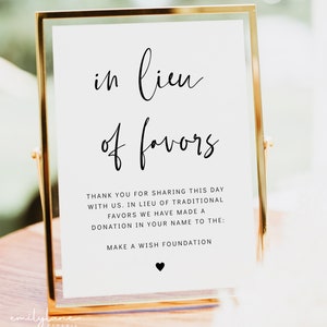 In Lieu of Favors Sign Printable, Modern Minimalist Wedding Donation Sign, Editable Charity Card Sign, Shower Signage DIY Printable, E1