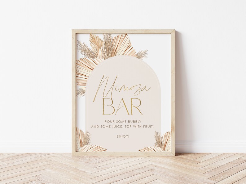 Beige Boho Mimosa Bar Sign, Momosa Bar Sign, Mimosa Bar Sign, Juice Labels, Mimosa Juice Tag, Gender Neutral Baby Shower Sign, BBS02 image 1