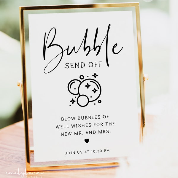 Bubble Send Off Sign Printable, Newlywed Send Off Sign, Modern Minimalist Wedding Sign, Editable Table Top Sign Instant Download DIY, E1