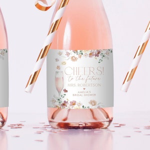 Spring Floral Bridal Shower Mini Champagne Labels, Printable Label, Pink Floral Champagne Labels, Cheers Wine Labels, Bridal Champagne, BS28