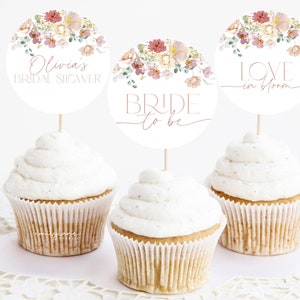 Love in Bloom Bridal Shower Cupcake Toppers, Bridal Shower Cupcake Toppers, Spring Bridal Shower Cupcake Toppers, Editable Cupcake, BS24